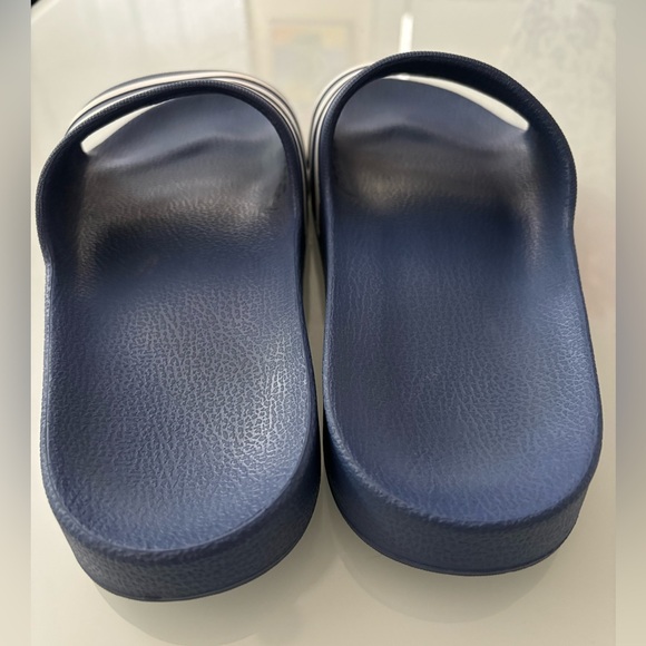 adidas® Adilette Aqua Slides Dark Blue with White Stripes, women’s Size 7 - Picture 4 of 6